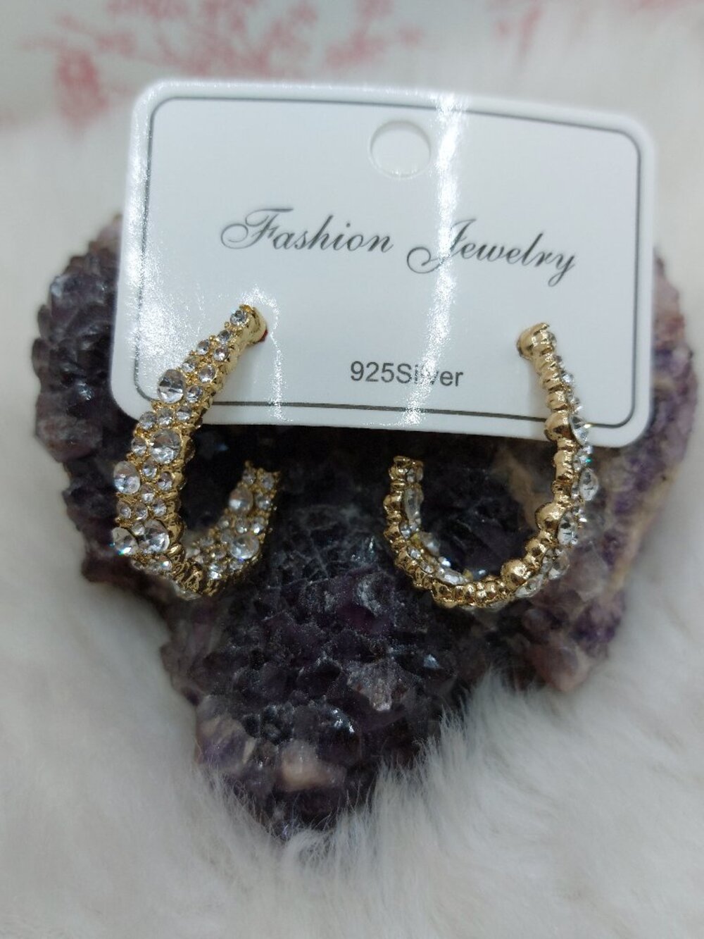 S925 Stud Cluster Rhinestone Huggie Hoop Earrings Partial Hoop Post